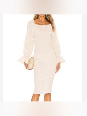 SNDYS Smocked Milkmaid Courtney Gingham Midi Dress Size 8